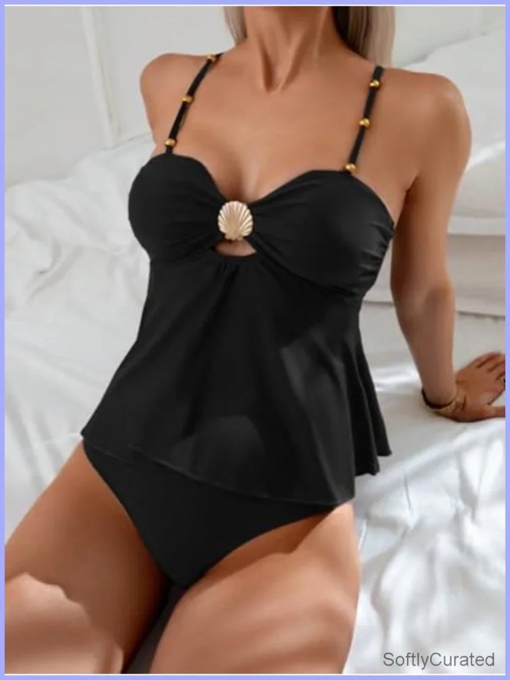 Y2K Cute Tankini Swimsuits Ruffle Flowy High Waisted Two Piece Bathing Suit